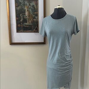 Casual Sea Green- Blue Ruched T-shirt Dress